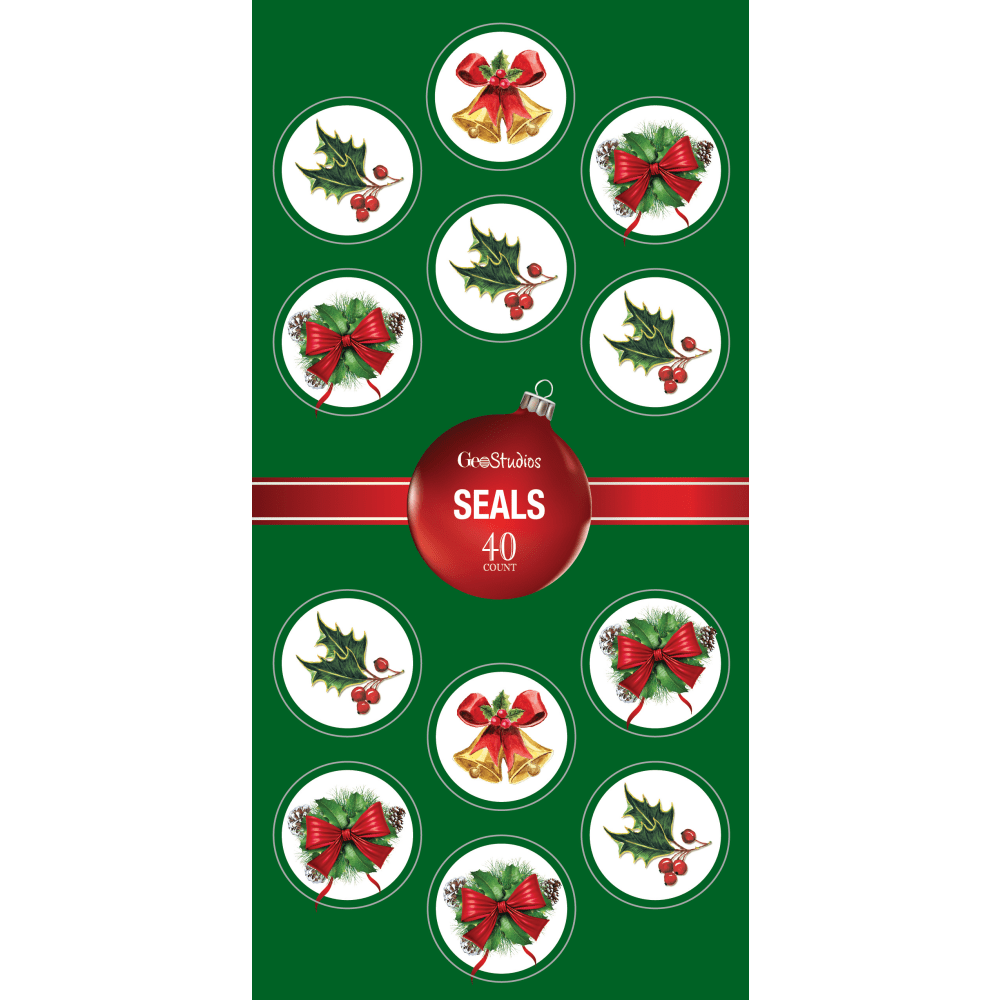 Geo Studios Holiday-Themed Adhesive Seals, 4-3/4in x 10in, Holly, Pack Of 40 Seals