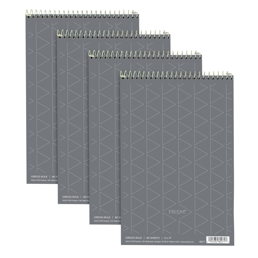 TOPS Prism+ Color Steno Notebooks, 6in x 9in, Gregg Ruled, 30% Recycled, 80 Sheets, Gray, Pack Of 4