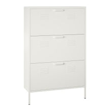 Load image into Gallery viewer, Ameriwood Home Systembuild Evolution Mission District 3-Door Locker-Style Metal Shoe Storage Cabinet, 49inH x 31-1/2inW x 10-1/4inD, Soft White