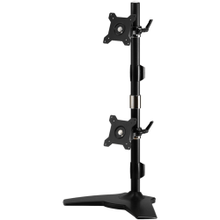 Load image into Gallery viewer, Amer Mounts Stand Based Vertical Dual Monitor Mount for two 15in-24in LCD/LED Flat Panels - Supports up to 26.5lb monitors, +/- 20 degree tilt, and VESA 75/100