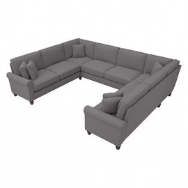 Bush Furniture Hudson 125inW U-Shaped Sectional Couch, French Gray Herringbone Fabric, Standard Delivery
