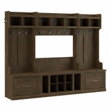 kathy ireland Home by Bush Furniture Woodland Full Entryway Storage Set With Coat Rack And Shoe Bench With Drawers, Ash Brown, Standard Delivery