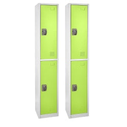 Alpine 2-Tier Steel Lockers, 72inH x 15inW x 15inD, Green, Set Of 2 Lockers