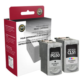 Clover Imaging Group Remanufactured High-Yield Black And Tri-Color Ink Cartridge Replacement For Canon 0616B002, 0618B002, Pack Of 2, ODPG50KCL51CLR