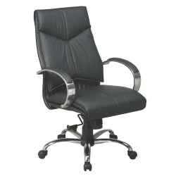 Office Star Deluxe Bonded Leather Mid-Back Chair, Black/Chrome