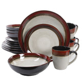 Gibson Couture Bands 16-Piece Stoneware Dinnerware Set, Cream/Red