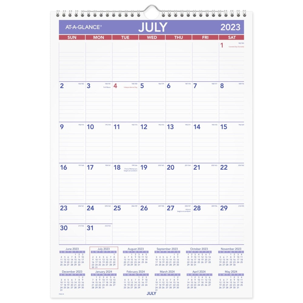 2023-2024 AT-A-GLANCE Academic Monthly Wall Calendar, 12in x 17in, July 2023 to June 2024, PMA228