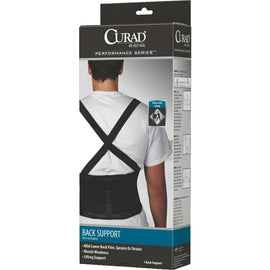 CURAD Back Support With Suspenders, Large, Black, Pack Of 4