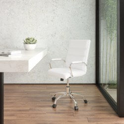 Flash Furniture LeatherSoft Faux Leather Mid-Back Office Chair With Chrome Base And Arms, White/Gray