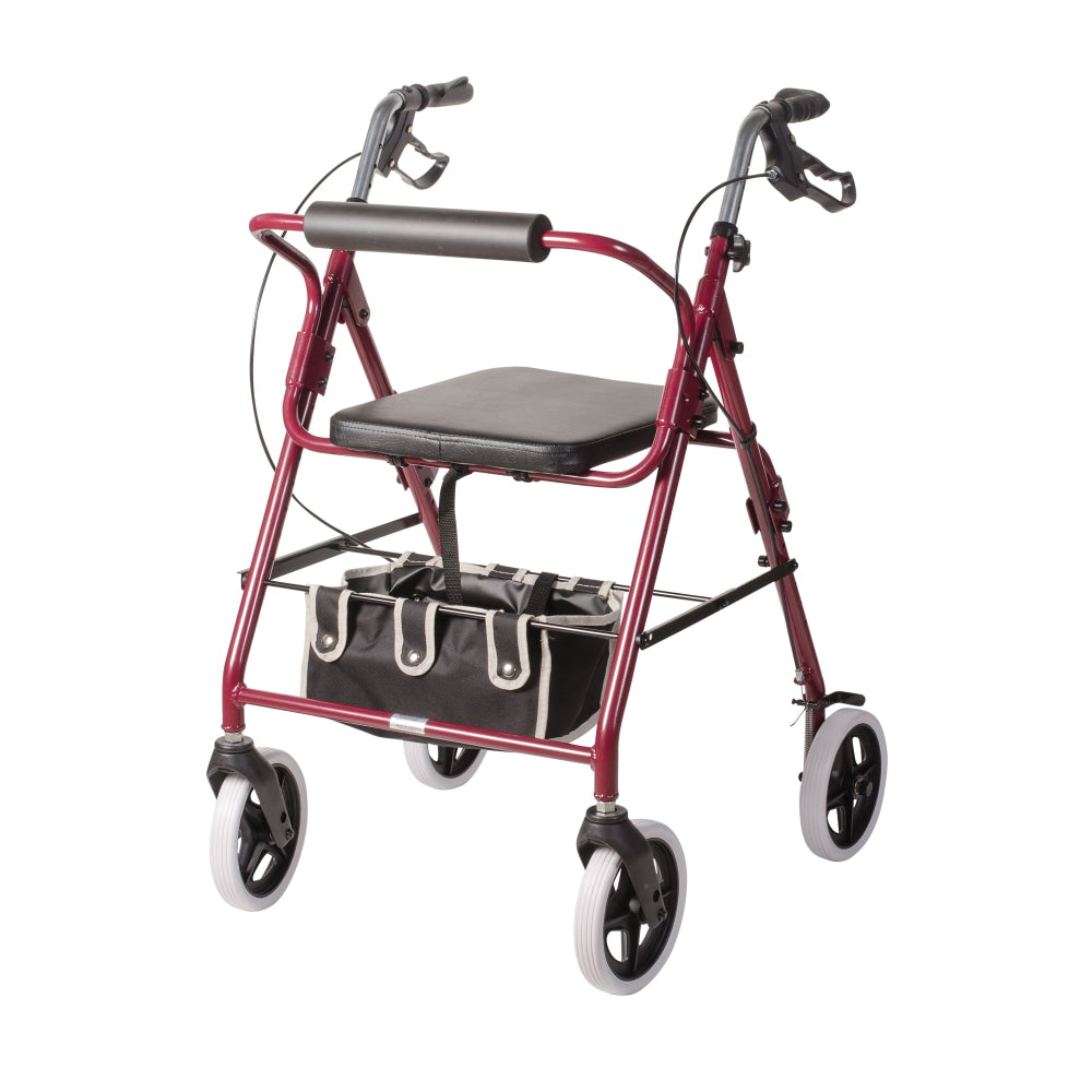 DMI Adjustable Steel Rollator Walker With Backrest, 38 1/2inH x 25inW x 29 1/2inD, Burgundy