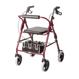 DMI Adjustable Steel Rollator Walker With Backrest, 38 1/2inH x 25inW x 29 1/2inD, Burgundy