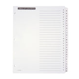 Office Depot Brand Table Of Contents Customizable Index With Preprinted Tabs, White, A-Z