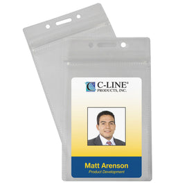 C-Line Zippered Badge Holders, 3 7/8in x 2 5/8in, Clear, Vertical, Pack Of 50