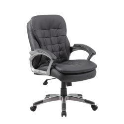 Boss Office Products Pillow-Top Vinyl Mid-Back Chair, Black/Silver