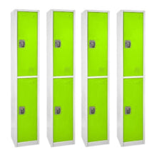 Load image into Gallery viewer, Alpine 2-Tier Steel Lockers, 72inH x 12inW x 12inD, Green, Set Of 4 Lockers
