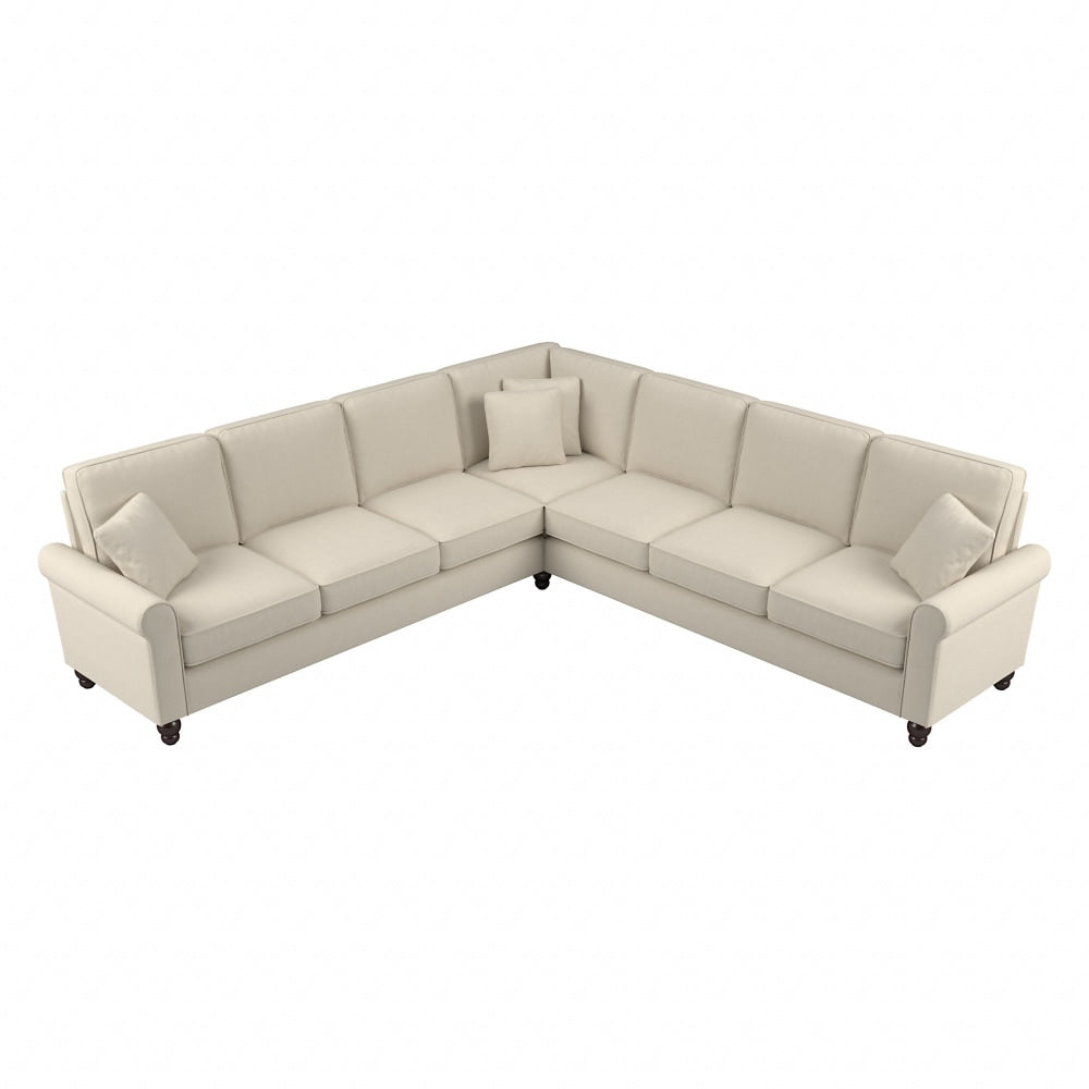 Bush Furniture Hudson 111inW L-Shaped Sectional Couch, Cream Herringbone Fabric, Standard Delivery