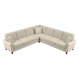 Bush Furniture Hudson 111inW L-Shaped Sectional Couch, Cream Herringbone Fabric, Standard Delivery