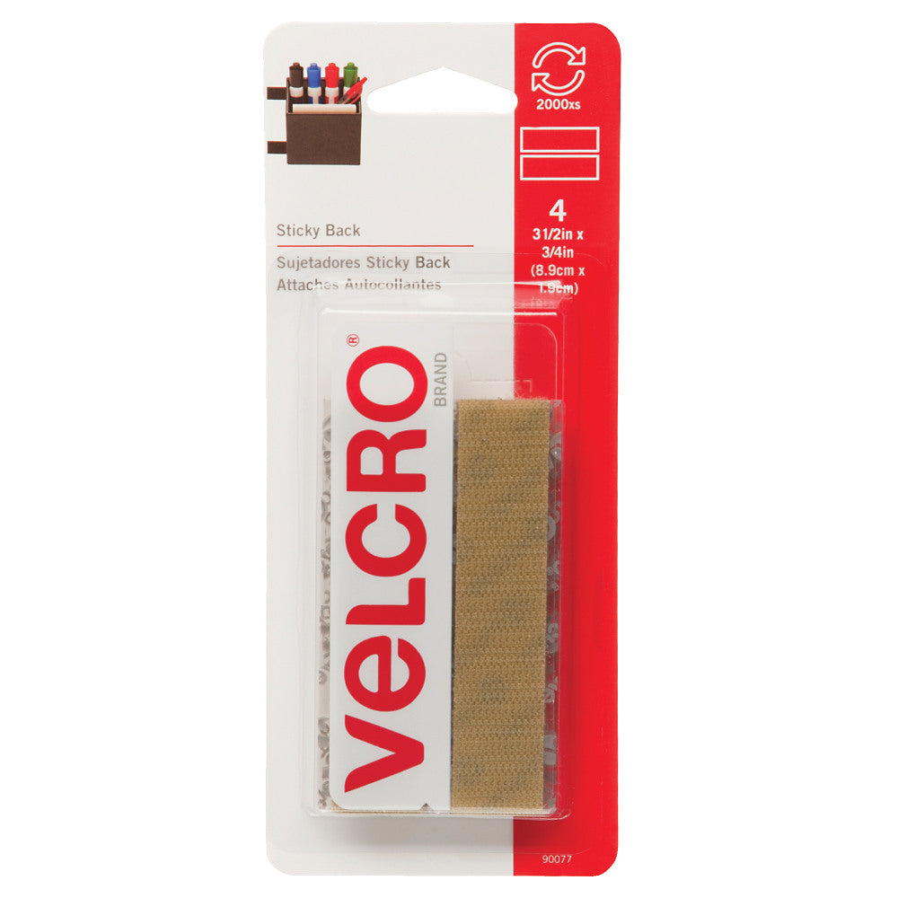 VELCRO Brand Sticky Back Tape, 3/4in x 4in, White, 4 Strips Per Pack, Set Of 6 Packs