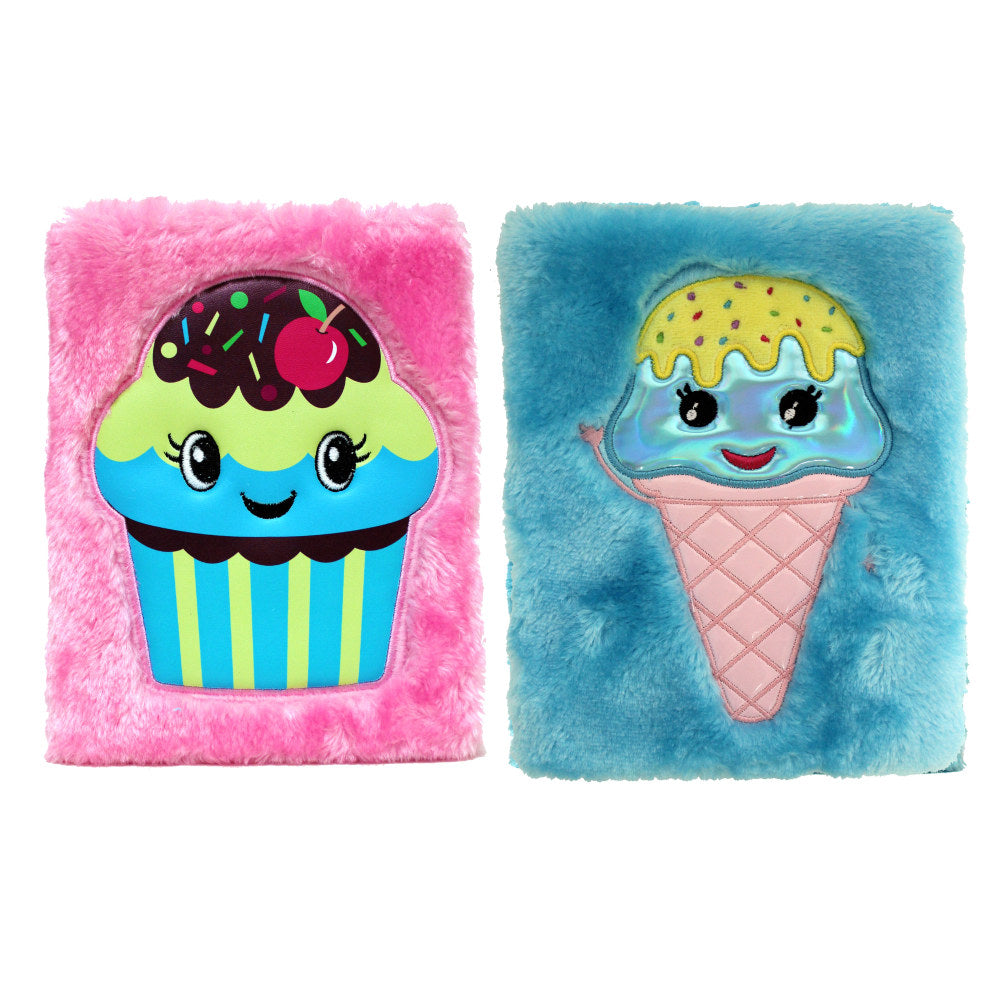 Inkology Plush Journals, A5 Size, Wide Ruled, 256 Pages (128 Sheets), Cupcake/Ice Cream, Pack Of 6 Journals