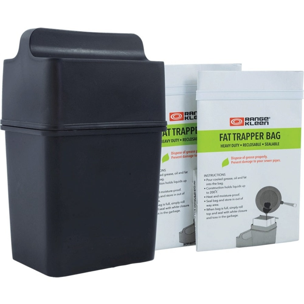Range Kleen 600-02 Trap the Grease: Fat Trapper System with 2 Grease Disposable Bags - 22 fl oz Capacity - Recyclable, Dishwasher Safe, Heavy Duty - 8.5in Height x 3.8in Width x 4.5in Depth - Polypropylene - Black