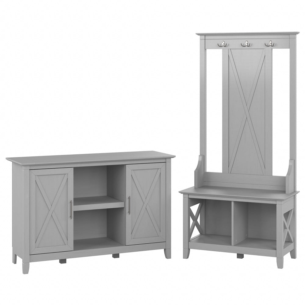 Bush Furniture Key West 47inW Entryway Storage Set With Hall Tree, Shoe Bench And 2-Door Cabinet, Cape Cod Gray, Standard Delivery