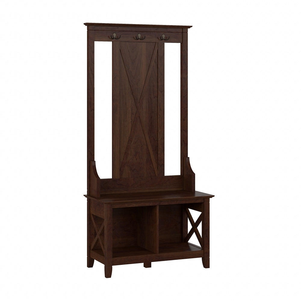 Bush Furniture Key West 32inW Hall Tree With Shoe Storage Bench, Bing Cherry, Standard Delivery