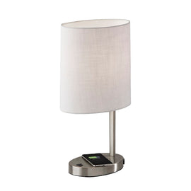 Adesso Curtis AdessoCharge Table Lamp, 21-1/2inH, White Shade/Brushed Steel Base