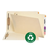 Smead End-Tab Fastener Folder, 2 Fasteners, Legal Size, 100% Recycled, Manila, Box of 50