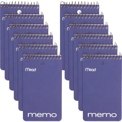 Mead Wirebound Memo Book - 60 Sheets - 120 Pages - Wire Bound - College Ruled - 3in x 5in - White Paper - AssortedCardboard Cover - Stiff-back, Hole-punched - 12 / Pack