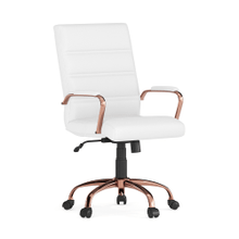 Load image into Gallery viewer, Flash Furniture LeatherSoft Faux Leather Mid-Back Office Chair With Chrome Base And Arms, White/Pink