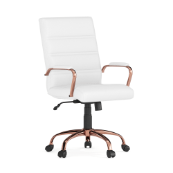 Flash Furniture LeatherSoft Faux Leather Mid-Back Office Chair With Chrome Base And Arms, White/Pink
