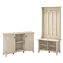 Load image into Gallery viewer, Bush Furniture Salinas Entryway Storage Set with Hall Tree, Shoe Bench and Accent Cabinet, Antique White, Standard Delivery