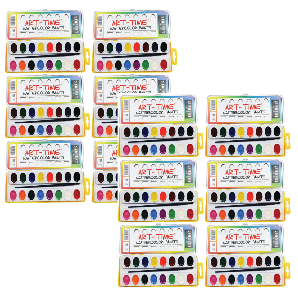 Sargent Art Art-Time Watercolor Paint Sets, 16 Assorted Colors, Pack Of 12 Sets