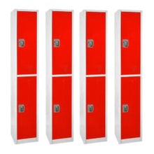 Load image into Gallery viewer, Alpine 2-Tier Steel Lockers, 72inH x 12inW x 12inD, Red, Set Of 4 Lockers
