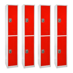 Alpine 2-Tier Steel Lockers, 72inH x 12inW x 12inD, Red, Set Of 4 Lockers