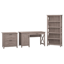 Load image into Gallery viewer, Bush Furniture Key West 54inW Computer Desk With Storage, 2 Drawer Lateral File Cabinet And 5 Shelf Bookcase, Washed Gray, Standard Delivery