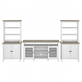 Bush Furniture Mayfield TV Stand for 70in TVs With Storage Bookcases, Shiplap Gray/Pure White, Standard Delivery