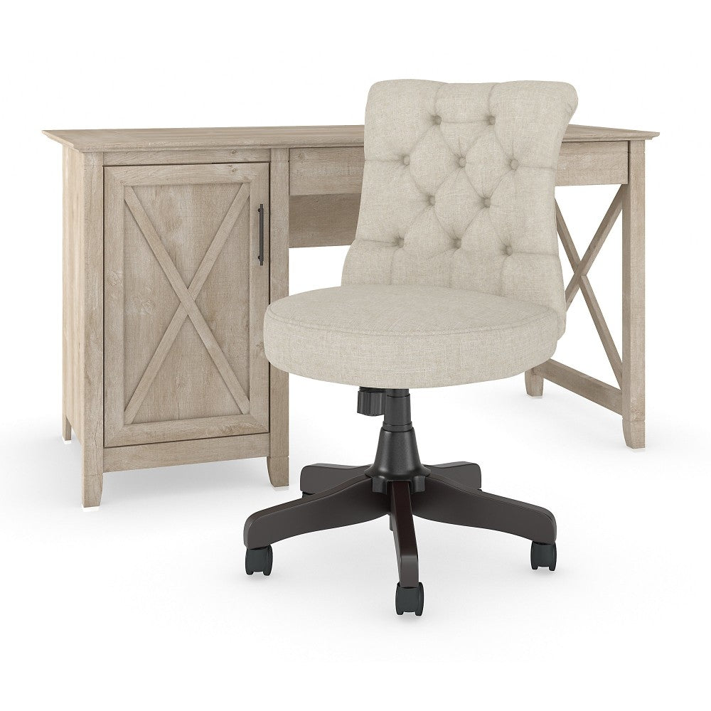 Bush Furniture Key West 54inW Computer Desk With Mid-Back Tufted Office Chair, Washed Gray, Standard Delivery