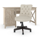 Bush Furniture Key West 54inW Computer Desk With Mid-Back Tufted Office Chair, Washed Gray, Standard Delivery