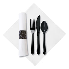 Load image into Gallery viewer, CaterWrap Pre-Rolled Cutlery, Crescent FashnPoint Napkin, Black/White, Case Of 100 Rolls