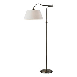 Adesso Rodeo Swing-Arm Floor Lamp, 60inH, White Shade/Antique Pewter Base