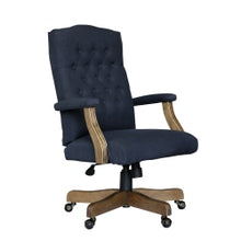 Load image into Gallery viewer, Boss Office Products Button-Tufted Ergonomic High-Back Chair, Navy Denim/Blue Linen