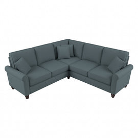 Bush Furniture Hudson 87inW L-Shaped Sectional Couch, Turkish Blue Herringbone, Standard Delivery