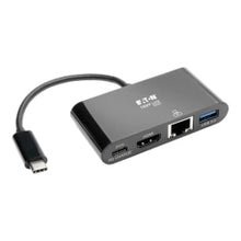 Load image into Gallery viewer, Tripp Lite USB C to HDMI Multiport Adapter Docking Station 4K USB Type C to HDMI Black, USB-C, USB Type-C, USB Type C - for Notebook/Tablet PC/Desktop PC/Smartphone - 60 W - USB Type C - 2 x USB Ports - 1 x USB 3.0 - Network (RJ-45) - HDMI - Thunderbolt