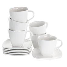 Load image into Gallery viewer, Elama Market 12-Piece Porcelain Square Cup And Saucer Set, 10 Oz, White