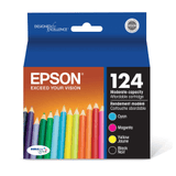Epson 124 DuraBrite Ultra Black And Cyan, Magenta, Yellow Ink Cartridges, Pack Of 4, T124120