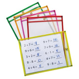 Pacon Dry-Erase Pockets, 9in x 12in, Neon/Clear, Pack Of 10 Pockets