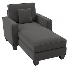 Bush Furniture Stockton Chaise Lounge With Arms, Charcoal Gray Herringbone, Standard Delivery