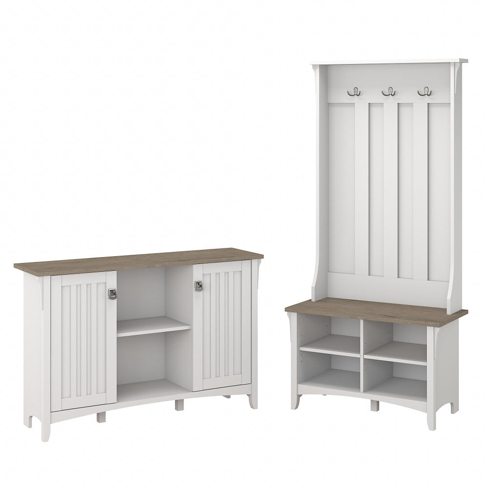 Bush Furniture Salinas Entryway Storage Set with Hall Tree/Shoe Bench and Accent Cabinet, Shiplap Gray/Pure White, Standard Delivery