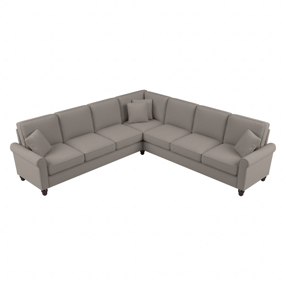 Bush Furniture Hudson 111inW L-Shaped Sectional Couch, Beige Herringbone Fabric, Standard Delivery